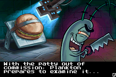 SpongeBob SquarePants: Creature from the Krusty Krab (Game Boy Advance) screenshot: Patrick readies his 'examination tools'...