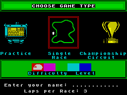 The Cycles: International Grand Prix Racing (ZX Spectrum) screenshot: Main menu