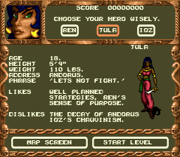The Pirates of Dark Water (Genesis) screenshot: You can choose a character before startign level