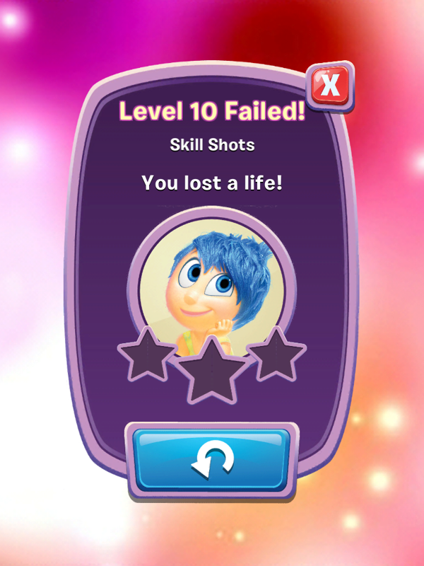 Inside Out: Thought Bubbles (iPad) screenshot: Level 10 failed. I lost a life.