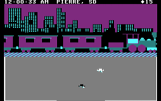 Agent USA (PC Booter) screenshot: A train arrives at the station... (CGA with RGB monitor)