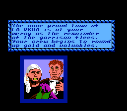Sid Meier's Pirates! (NES) screenshot: We plundered the Spanish city of La Vega.