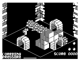 Airball (Dragon 32/64) screenshot: The places where you die are marked with tombstones