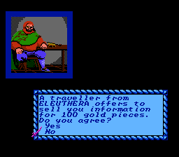 Sid Meier's Pirates! (NES) screenshot: You can buy information on other cities.