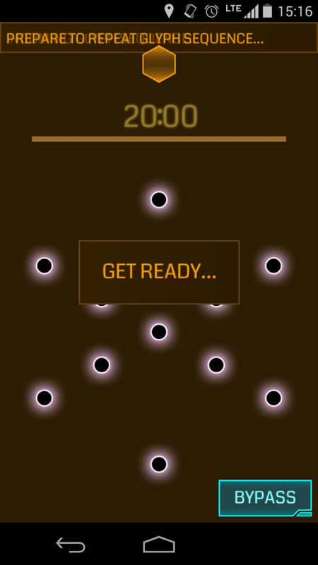 Ingress (Android) screenshot: Launching the glyph minigame