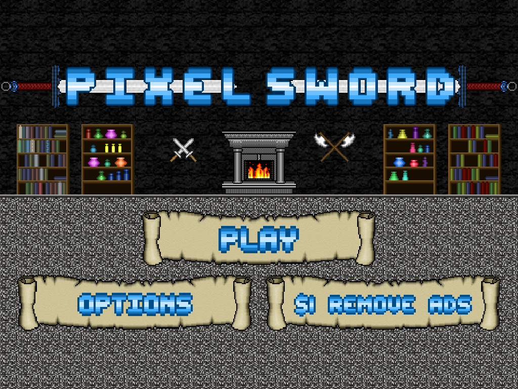 Pixel Sword (iPad) screenshot: Title and main menu