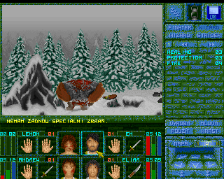 Magic Island: The Secret of Stones (Amiga) screenshot: Party leader is dead but that isn't a problem.