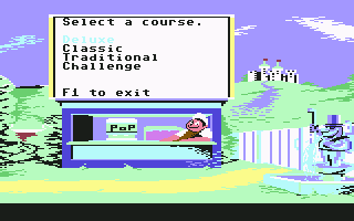 Mini-Putt (Commodore 64) screenshot: Select what course to play/practice.