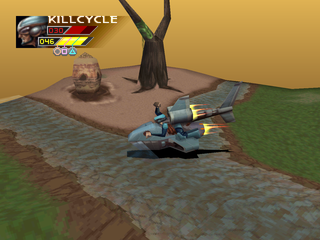 The Unholy War (PlayStation) screenshot: Killcycle celebrating.