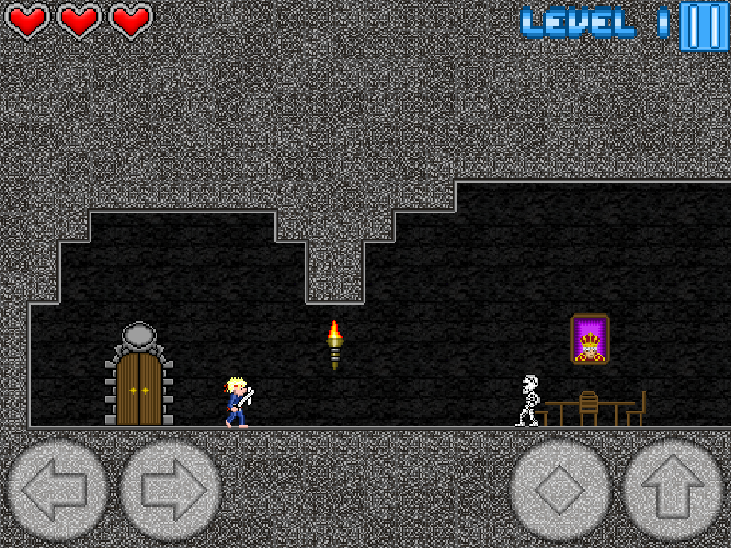 Pixel Sword (iPad) screenshot: Starting level 1 and already there is a standard skeleton