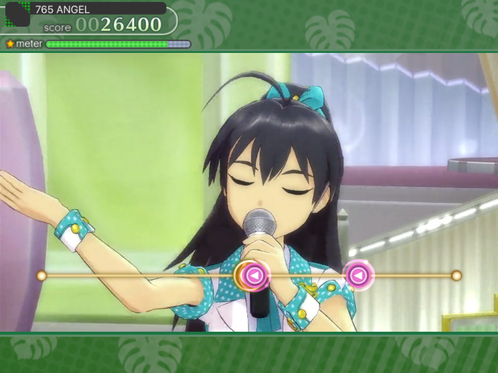 The iDOLM@STER: Shiny Festa - Melodic Disc (iPad) screenshot: Hibiki singing.