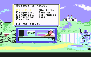 Mini-Putt (Commodore 64) screenshot: In practice on Classic, select what hole to practice