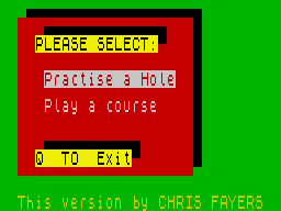 Mini-Putt (ZX Spectrum) screenshot: Practice or play menu