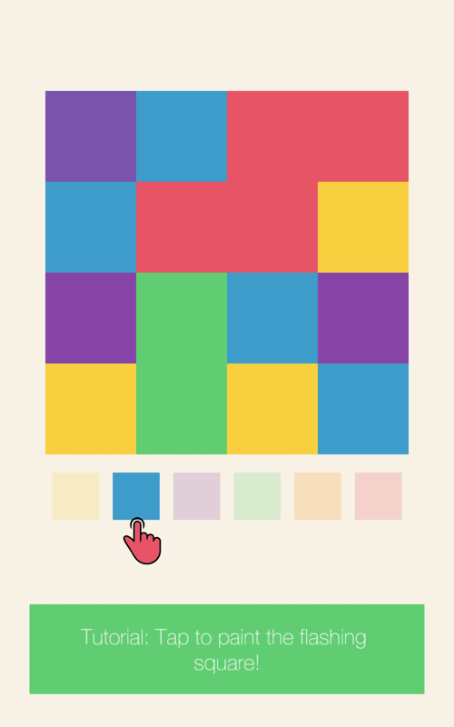 Colors United (Android) screenshot: A simple puzzles with squares in the tutorial level