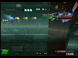 Einhänder (PlayStation) screenshot: Destroying a ship equipped with a Vulcan machine gun.