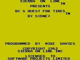 BC's Quest for Tires (ZX Spectrum) screenshot: Title and credits screen