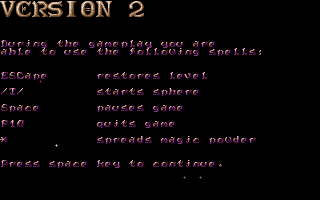 Spherical (Atari ST) screenshot: Extra keyboard functions