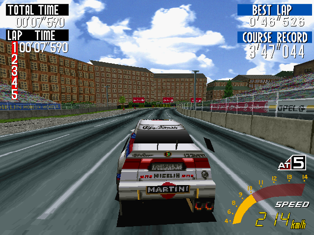 SEGA Touring Car Championship (Windows) screenshot: Brickwall Town is a tough street circuit
