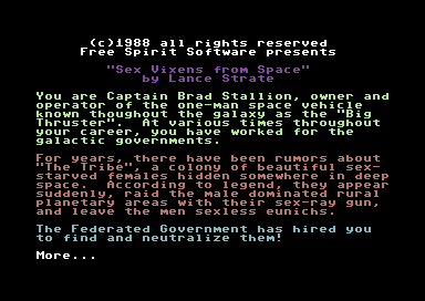 Sex Vixens From Space (Commodore 64) screenshot: Introduction
