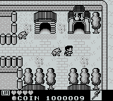 Kaeru no tame ni Kane wa Naru (Game Boy) screenshot: This town is full of frogs, and one tags along with Sablé