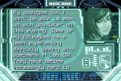 Scurge: Hive (Game Boy Advance) screenshot: Jenosa can read entries left by the staff for hints and clues