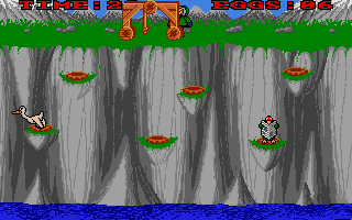 Eskimo Games (Atari ST) screenshot: Reading a paper while laying eggs, nice comic touch