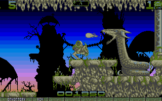 Ork (Atari ST) screenshot: Most boss battles are pretty straight-forward.