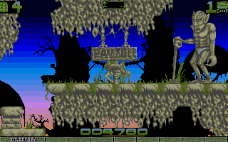 Ork (Atari ST) screenshot: Place the gold under the sign to proceed to the next level.