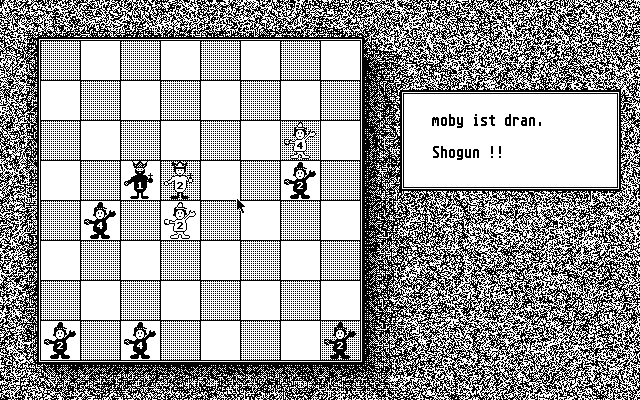Shogun (Atari ST) screenshot: If the game shows "Shogun" it's like "Chess": a figure is threatening your chief