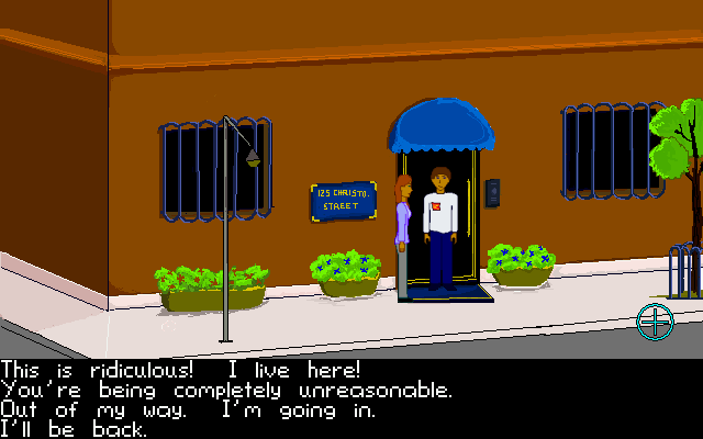 Bestowers of Eternity (Windows) screenshot: Rosangela has trouble getting inside her apartment.