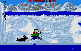 Eskimo Games (Atari ST) screenshot: Avoid the seal