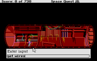 Space Quest III: The Pirates of Pestulon (Atari ST) screenshot: Navigating with the environment through the text parser