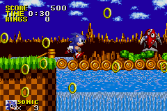 Sonic the Hedgehog (Game Boy Advance) screenshot: If you get hit by an enemy or obstacle, your rings will spill everywhere