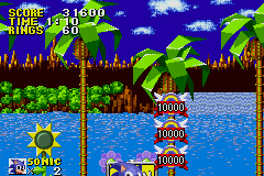 Sonic the Hedgehog (Game Boy Advance) screenshot: Depending on how high you jump at the end of a level, you can discover secret bonus points