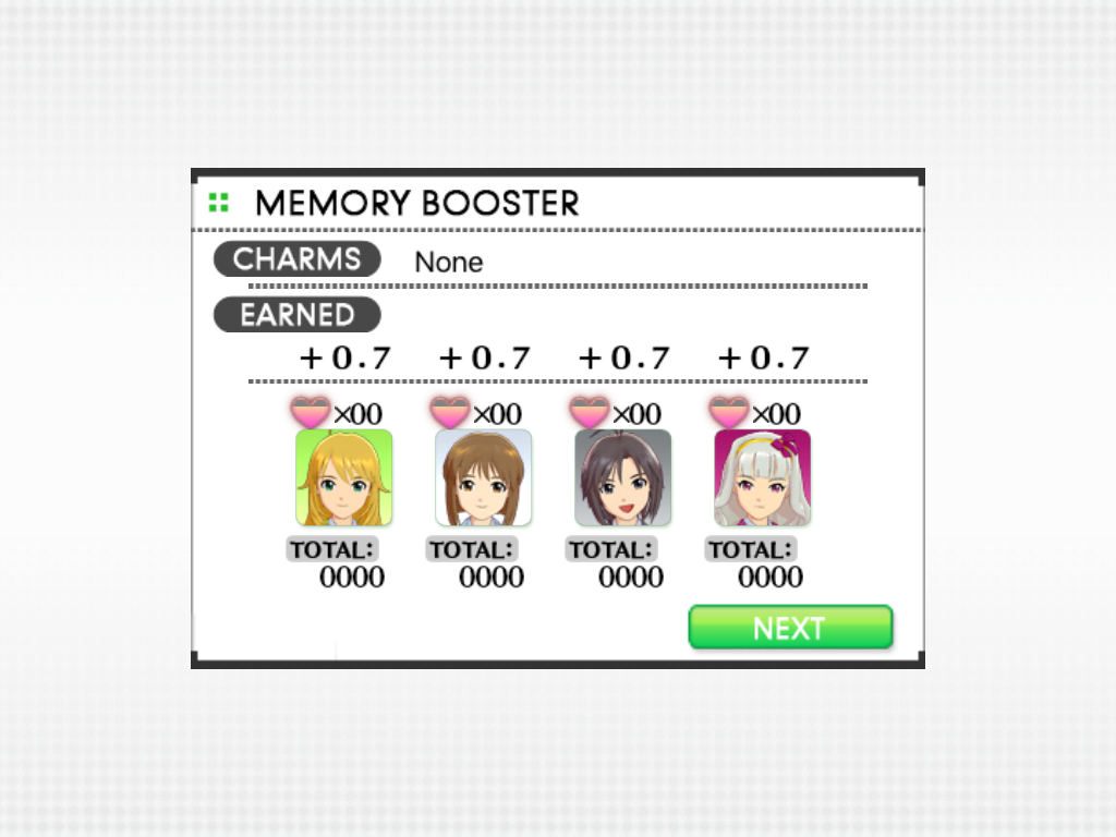 The iDOLM@STER: Shiny Festa - Melodic Disc (iPad) screenshot: The Memory Booster.