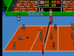 Great Volleyball (SEGA Master System) screenshot: Yes, your characters fall down a lot.
