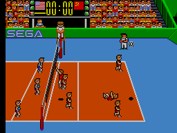 Great Volleyball (SEGA Master System) screenshot: Then again, the opponent's characters fall down too.