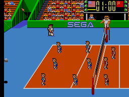 Great Volleyball (SEGA Master System) screenshot: And team USA gets scored upon.