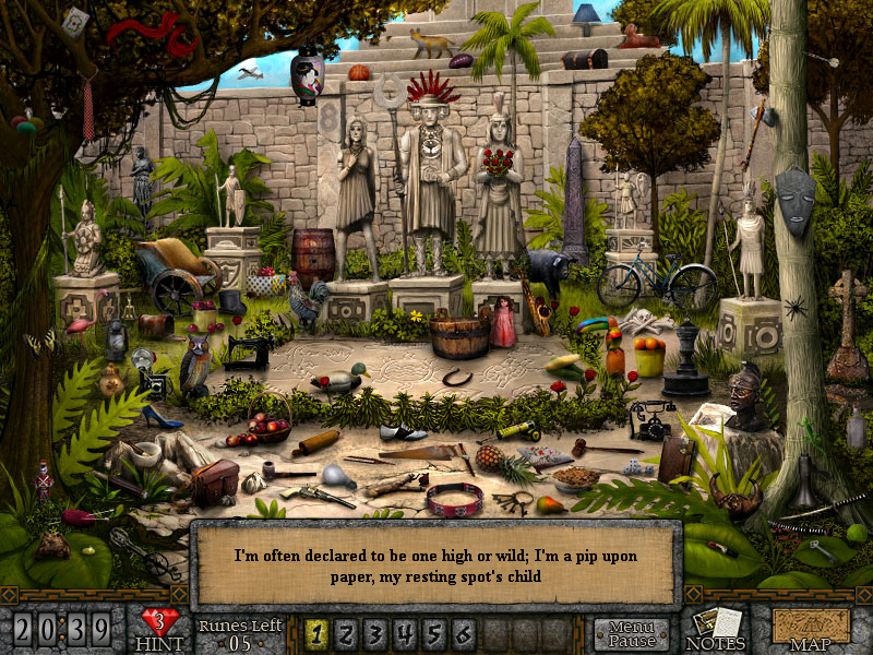 Forgotten Riddles: The Mayan Princess (Windows) screenshot: This may be a Mayan burial ground but the objects come from all over the world and are both ancient and modern