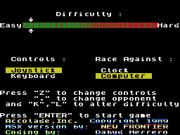 The Duel: Test Drive II (MSX) screenshot: Game settings