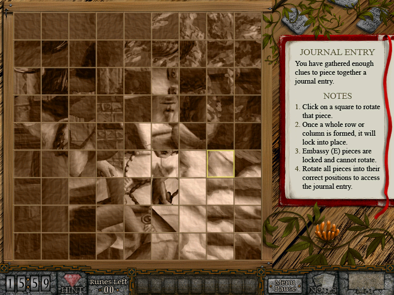 Forgotten Riddles: The Mayan Princess (Windows) screenshot: The rotating block puzzles get harder as the game progresses. Stage one was a 5x5 grid, this is 9x9. The puzzles with locked and hidden cells are the toughest though