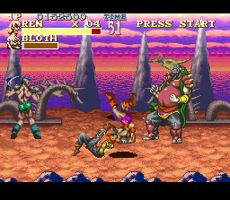 The Pirates of Dark Water (SNES) screenshot: Throwing an enemy at the first boss