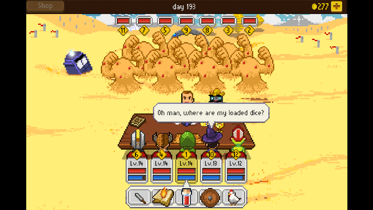 Knights of Pen & Paper + 1 Edition (Android) screenshot: Fighting creatures of sand in the desert