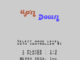 Up 'n Down (ColecoVision) screenshot: Title screen/main menu