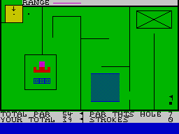 Crazy Golf (ZX Spectrum) screenshot: This hole has what looks like an envelope in the corner