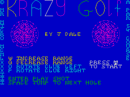 Crazy Golf (ZX Spectrum) screenshot: Title screen and instructions