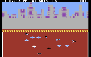 Agent USA (Commodore 64) screenshot: Uh oh, the fuzz bomb has hit Atlanta!