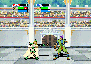 Guardian Heroes (SEGA Saturn) screenshot: While primarily a beat-'em-up, Guardian Heroes also offers a classic one-on-one fighting mode.