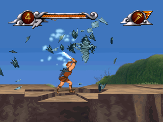 Disney's Hercules (PlayStation) screenshot: Hercules killing the birds.