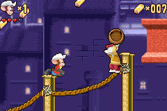 An American Tail: Fievel's Gold Rush (Game Boy Advance) screenshot: Watch out for the barrel!